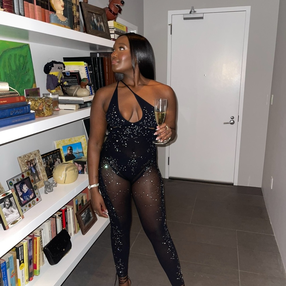White Fox Boutique Black Sparkle Jumpsuit